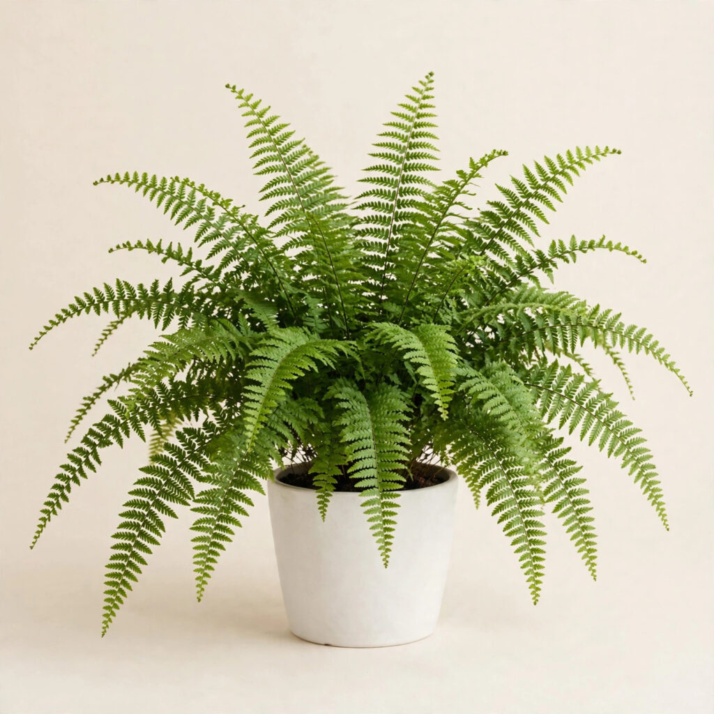 Boston Fern (Nephrolepis exaltata) with arching fronds in white pot — buy online in Dubai, UAE | WS Plant
